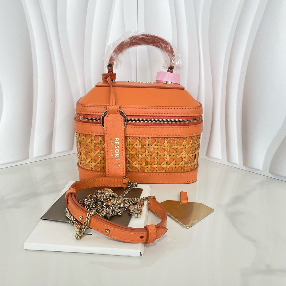 BVLGARI Resort Leather & Rattan Vanity Bag